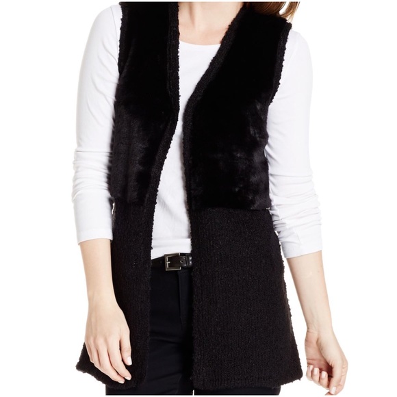 STYLE & CO Vest Bohemian Faux Fur Knit Black Small - Picture 2 of 4